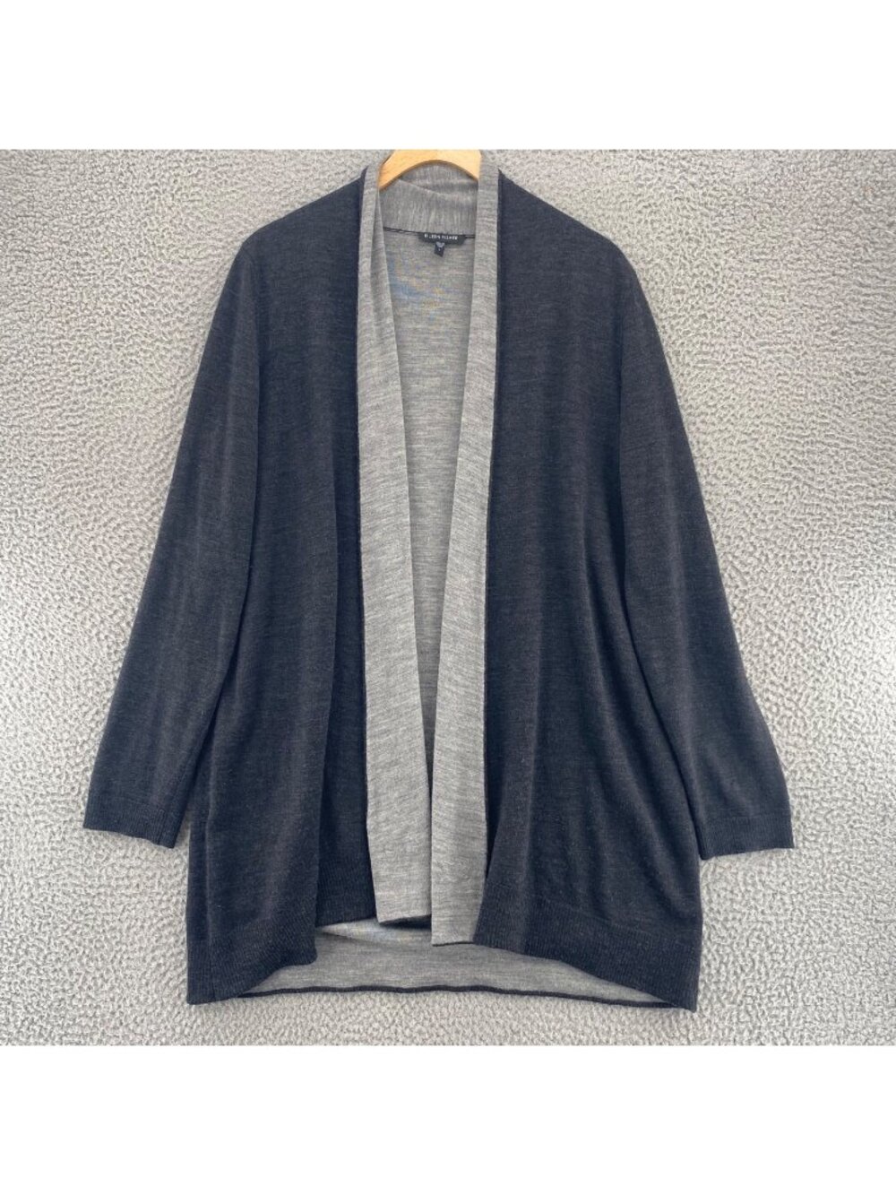 Eileen Fisher Sweater Women Large Gray Italian Merino Wool Cardigan Long Sleeve